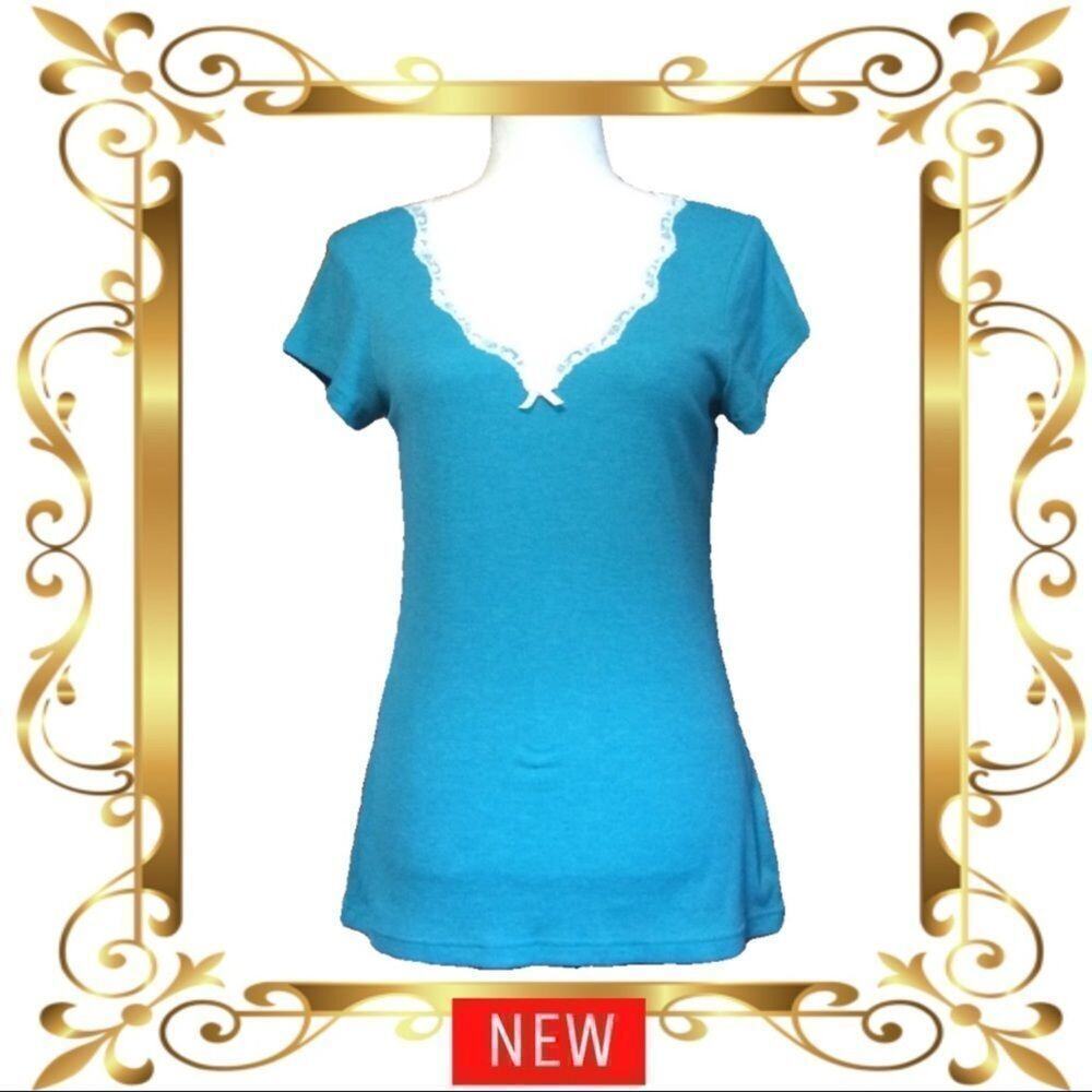 New sleepwear t-shirt sonoma blue with white lace detail